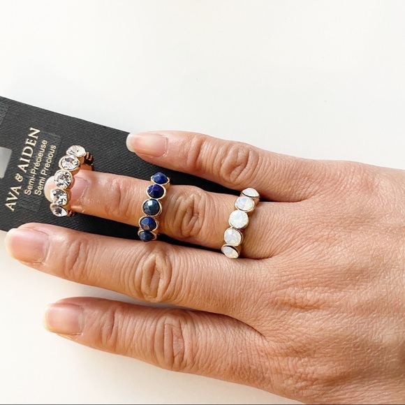 Ava & Aiden Gold tone with Stone Rings Set of 3 - Picture 7 of 8